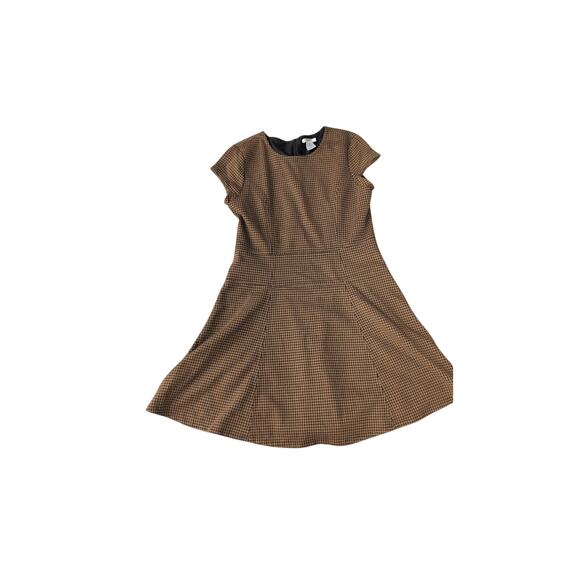 Esley Dresses & Skirts - Esley Houndstooth Peplum Sheath Dress Brown Black Orange Accents Size Large EUC